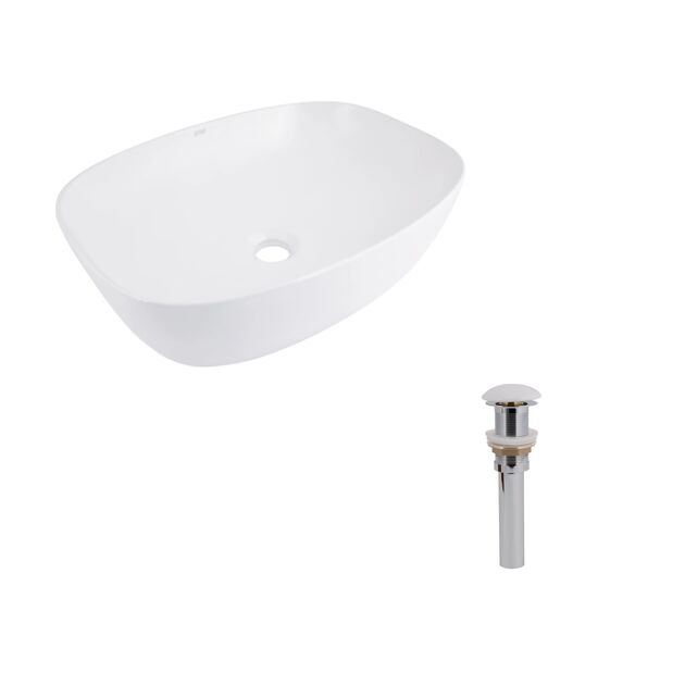 Комплект Qtap Cardinal: Раковина накладная 500×380×140 мм, White, овальная + Донный клапан Pop-up PU02, фото  | SNABZHENIE.com.ua