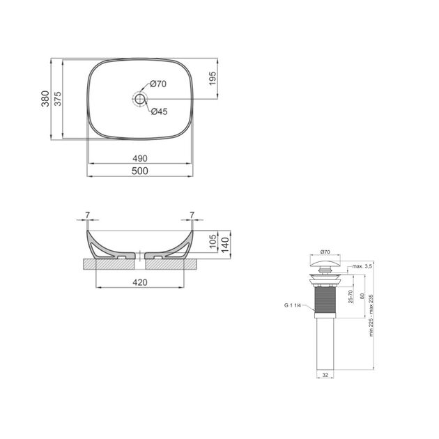 Комплект Qtap Cardinal: Раковина накладная 500×380×140 мм, White, овальная + Донный клапан Pop-up PU02, фото , изображение 2 | SNABZHENIE.com.ua Комплект Qtap Cardinal: Раковина накладная 500×380×140 мм, White, овальная + Донный клапан Pop-up PU02, фото , изображение 2 | SNABZHENIE.com.ua