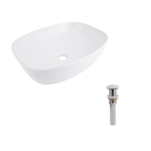 Комплект Qtap Cardinal: Раковина накладная 600x380x140 мм, White, овальная + Донный клапан Pop-up PU02, фото  | SNABZHENIE.com.ua