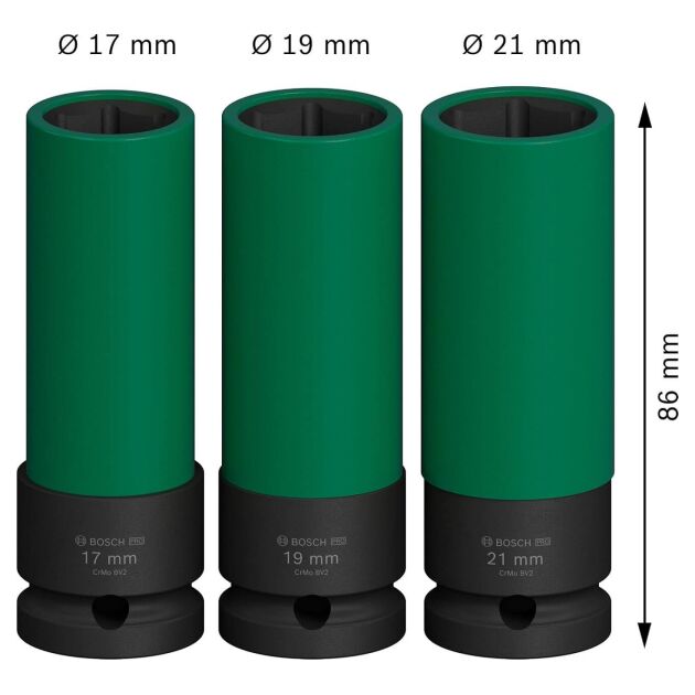 Набір ударних торцевих головок Bosch Professional Extra Deep 3шт 1/2" 85мм, фото , зображення 4 | SNABZHENIE.com.ua