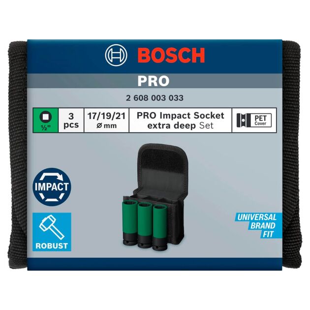 Набір ударних торцевих головок Bosch Professional Extra Deep 3шт 1/2" 85мм, фото , зображення 5 | SNABZHENIE.com.ua