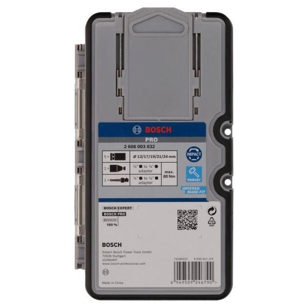 Набір ударних торцевих головок Bosch Professional Standart 7шт 1/2" з адаптером, фото , зображення 4 | SNABZHENIE.com.ua