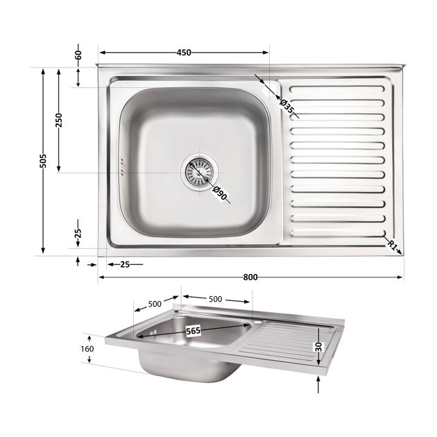Кухонная мойка Brinex 5080-L 0,8 мм Satin (BRIN5080LSAT06), фото , зображення 2 | SNABZHENIE.com.ua Кухонная мойка Brinex 5080-L 0,8 мм Satin (BRIN5080LSAT06), фото , зображення 2 | SNABZHENIE.com.ua