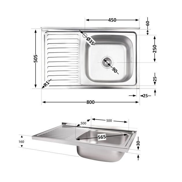Кухонная мойка Brinex 5080-R 0,8 мм Satin (BRIN5080RSAT06), фото , зображення 2 | SNABZHENIE.com.ua Кухонная мойка Brinex 5080-R 0,8 мм Satin (BRIN5080RSAT06), фото , зображення 2 | SNABZHENIE.com.ua