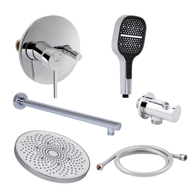 Комплект для душа Qtap Spring Chrome: Смеситель QTSPRCRM0102+QTTRU120CRM45926+Лейка QTHLA107CRM45787+QTCRMBH030+LDNIA09CRM35459+Лейка QTRUC125CRM45956, фото  | SNABZHENIE.com.ua