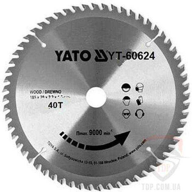 Диск пиляльний YATO по дереву 185/30 мм, 40 зубців, фото  | SNABZHENIE.com.ua