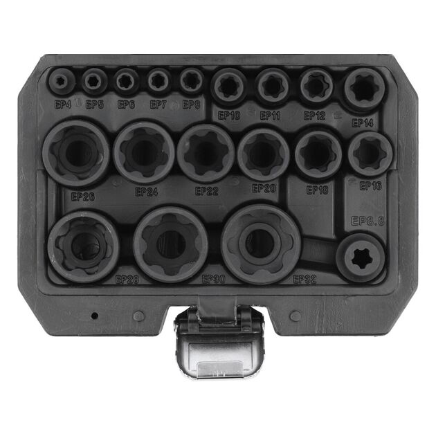 Набір головок торцевих TORX Plus  YATO Е4-Е32, квадрати: 1/4", 3/8", 1/2", 19 шт., фото  | SNABZHENIE.com.ua