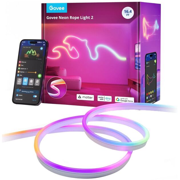 Стрічка світлодіодна розумна Govee H61D3 Neon Rope Light 2, 5м, RGBIC, WI-FI/Bluetooth, білий, фото  | SNABZHENIE.com.ua