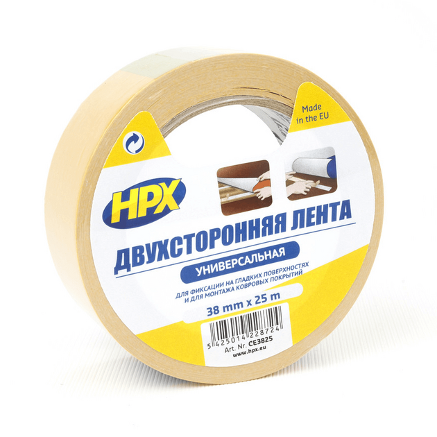 HPX Стрічка д/ковроліну ПП 38мм*25м біла CE3825, фото  | SNABZHENIE.com.ua