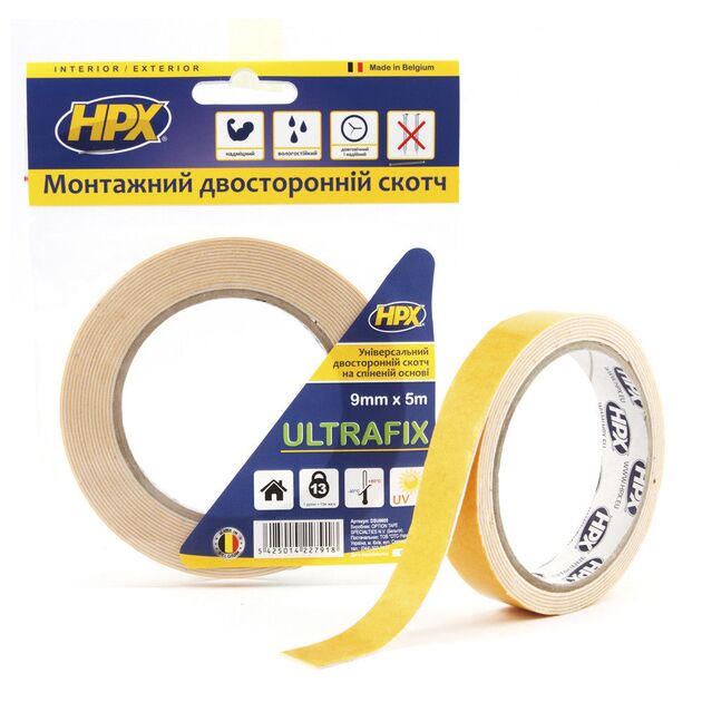 HPX Стрічка 2-ст.універс.9мм*5м біла DSU0905, фото  | SNABZHENIE.com.ua