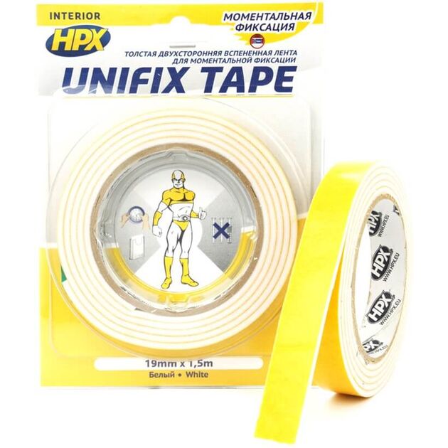HPX Стрічка 2-ст.товста 19мм*3мм 1,5м біла UF1915, фото  | SNABZHENIE.com.ua
