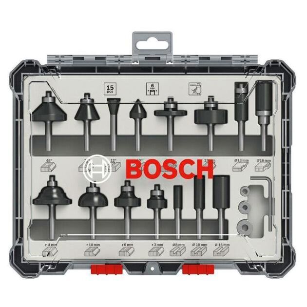 Набір комбінованих фрез Bosch Professional 6мм 15шт, фото , изображение 2 | SNABZHENIE.com.ua