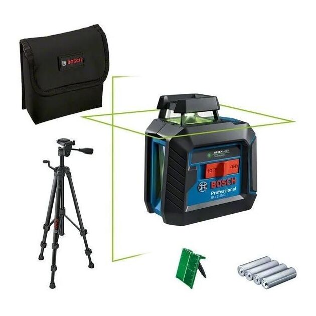 Нівелір лазерний Bosch Professional GLL2-20G + BT150 до 10м, ±0.2мм/м, 4AAx1.5В, штатив, чохол, 0.62кг, фото , изображение 2 | SNABZHENIE.com.ua