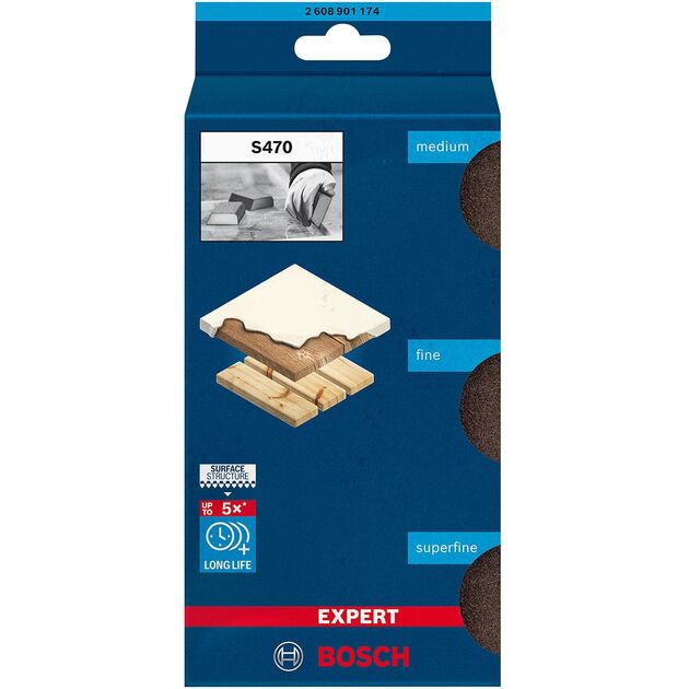 Губки шліфувальні Bosch Professional EXPERT S470 Combi 69х97х26мм M F SF 3шт, фото , зображення 7 | SNABZHENIE.com.ua