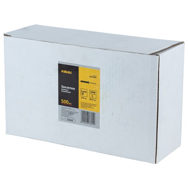 Заклепки алюминиевые Standard 4.8×26мм 500шт SIGMA (2613691), фото , изображение 2 | SNABZHENIE.com.ua