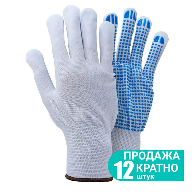 Перчатки трикотажные с точечным ПВХ покрытием р9 (белые, манжет) КРАТНО 12 парам SIGMA (9442421), фото  | SNABZHENIE.com.ua