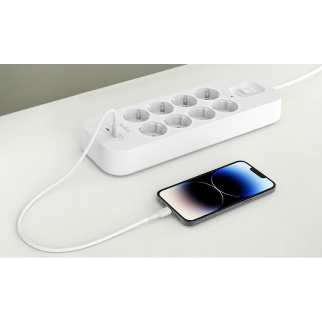 Подовжувач-фільтр мережевий Belkin 8хТип F, 3x1.5мм кв, 16А, USB-C/USB-C 30Вт, з захистом від перенапруги, 2м, білий, фото , изображение 8 | SNABZHENIE.com.ua Подовжувач-фільтр мережевий Belkin 8хТип F, 3x1.5мм кв, 16А, USB-C/USB-C 30Вт, з захистом від перенапруги, 2м, білий, фото , изображение 8 | SNABZHENIE.com.ua