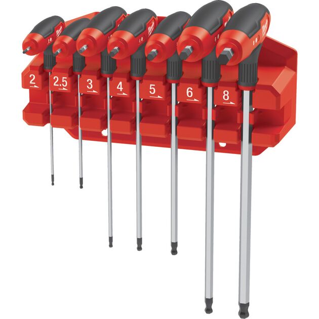 Набор ключей Г-образных MILWAUKEE с комфортной ручкой, Hex с шаром, (7шт), фото , изображение 2 | SNABZHENIE.com.ua