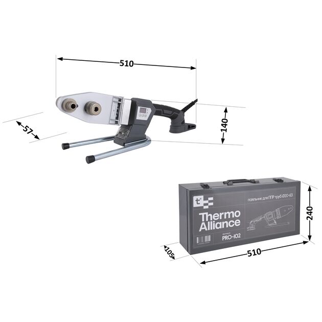 Паяльник для пластиковых труб Thermo Alliance PRO-102 Ø20-63 (автоматический с дисплеем, 800W), фото , зображення 2 | SNABZHENIE.com.ua Паяльник для пластиковых труб Thermo Alliance PRO-102 Ø20-63 (автоматический с дисплеем, 800W), фото , зображення 2 | SNABZHENIE.com.ua