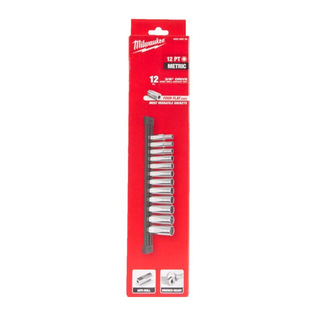 Набор головок торцевых хромированых метрических ⅜″ MILWAUKEE, (12 гранн.), удлиненные, планка (12шт), фото , зображення 3 | SNABZHENIE.com.ua Набор головок торцевых хромированых метрических ⅜″ MILWAUKEE, (12 гранн.), удлиненные, планка (12шт), фото , зображення 3 | SNABZHENIE.com.ua