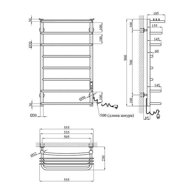 Полотенцесушитель электрический Kroner KRP Stern ER900x500-8, фото  | SNABZHENIE.com.ua