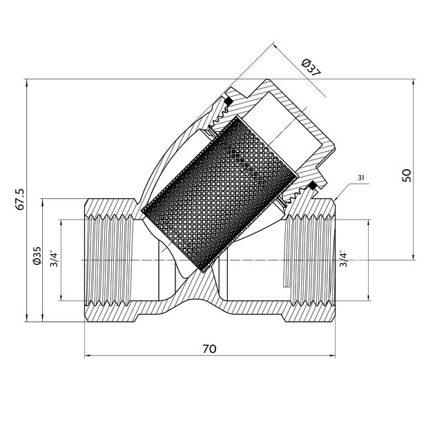Фильтр грубой очистки Thermo Alliance Forte 3/4"ВВ никель для воды косой TAF124W20, фото , зображення 2 | SNABZHENIE.com.ua Фильтр грубой очистки Thermo Alliance Forte 3/4"ВВ никель для воды косой TAF124W20, фото , зображення 2 | SNABZHENIE.com.ua