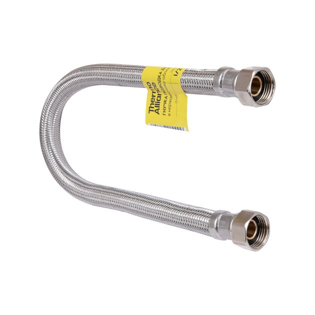 Шланг для воды Thermo Alliance Forte D10 (усиленный) 20 см, нерж. оплетка 1/2"x1/2" ВВ TAF384W20, фото  | SNABZHENIE.com.ua