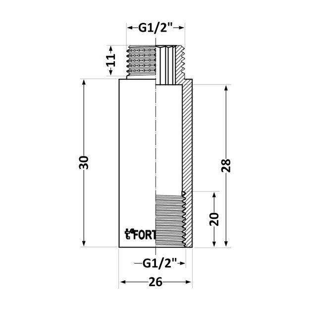 Удлинитель хромированный Thermo Alliance Forte 1/2"ВН, L=30 мм TAF1301530, фото , изображение 2 | SNABZHENIE.com.ua Удлинитель хромированный Thermo Alliance Forte 1/2"ВН, L=30 мм TAF1301530, фото , изображение 2 | SNABZHENIE.com.ua