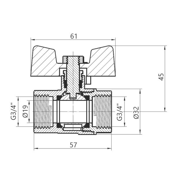 Кран шаровой SD Plus 3/4" ВР для газа (бабочка) SD602G20, фото , изображение 2 | SNABZHENIE.com.ua Кран шаровой SD Plus 3/4" ВР для газа (бабочка) SD602G20, фото , изображение 2 | SNABZHENIE.com.ua