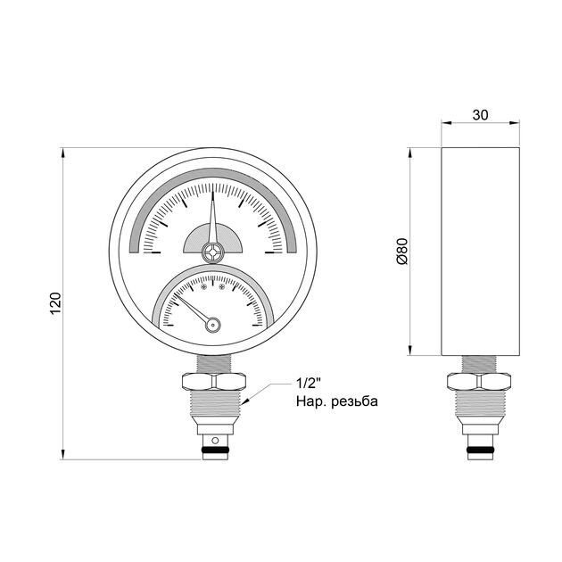 Термоманометр SD Plus 80 мм 1/2", нижнее подключение SD1726B, фото , изображение 2 | SNABZHENIE.com.ua Термоманометр SD Plus 80 мм 1/2", нижнее подключение SD1726B, фото , изображение 2 | SNABZHENIE.com.ua