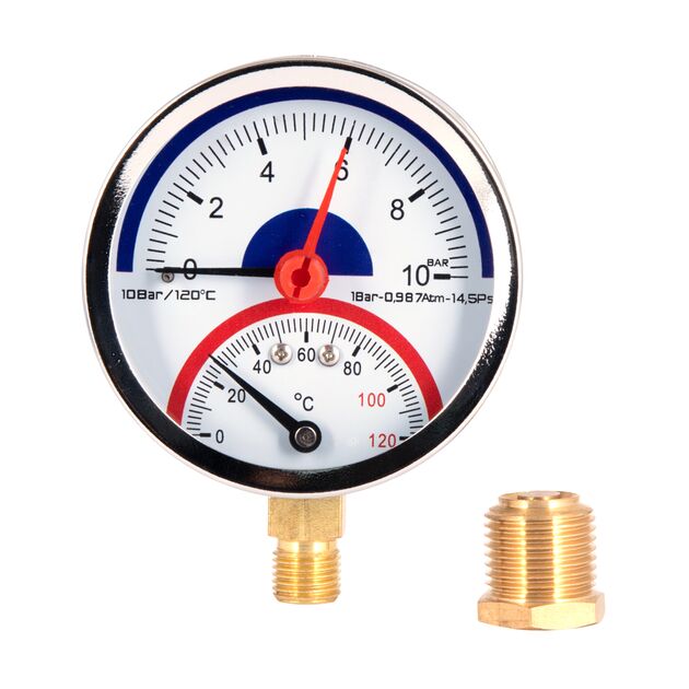 Термоманометр SD Plus 80 мм 1/2", нижнее подключение SD17210B, фото , изображение 3 | SNABZHENIE.com.ua Термоманометр SD Plus 80 мм 1/2", нижнее подключение SD17210B, фото , изображение 3 | SNABZHENIE.com.ua