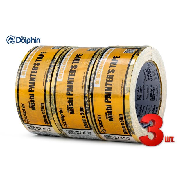 Малярная лента (скотч) 48мм х 50м Blue Dolphin WASHI XF7 рисовая бумага 3 шт, фото , изображение 2 | SNABZHENIE.com.ua Малярная лента (скотч) 48мм х 50м Blue Dolphin WASHI XF7 рисовая бумага 3 шт, фото , изображение 2 | SNABZHENIE.com.ua