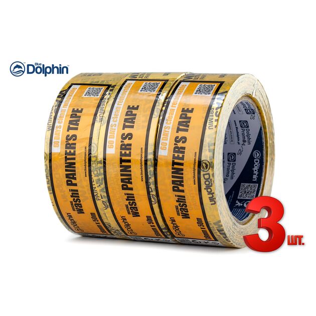 Малярная лента (скотч) 38мм х 50м Blue Dolphin WASHI XF7 рисовая бумага 3 шт, фото , изображение 2 | SNABZHENIE.com.ua Малярная лента (скотч) 38мм х 50м Blue Dolphin WASHI XF7 рисовая бумага 3 шт, фото , изображение 2 | SNABZHENIE.com.ua