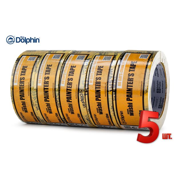 Малярная лента (скотч) 38мм х 50м Blue Dolphin WASHI XF7 рисовая бумага 5 шт, фото , изображение 2 | SNABZHENIE.com.ua Малярная лента (скотч) 38мм х 50м Blue Dolphin WASHI XF7 рисовая бумага 5 шт, фото , изображение 2 | SNABZHENIE.com.ua