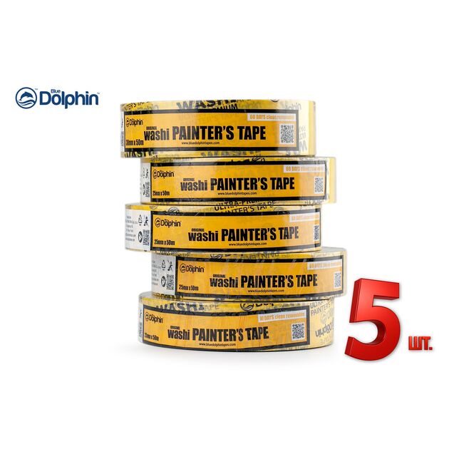 Малярная лента (скотч) 25мм х 50м Blue Dolphin WASHI XF7 рисовая бумага 5 шт, фото , изображение 3 | SNABZHENIE.com.ua Малярная лента (скотч) 25мм х 50м Blue Dolphin WASHI XF7 рисовая бумага 5 шт, фото , изображение 3 | SNABZHENIE.com.ua