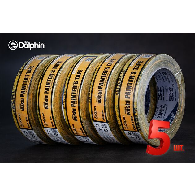 Малярная лента (скотч) 25мм х 50м Blue Dolphin WASHI XF7 рисовая бумага 5 шт, фото  | SNABZHENIE.com.ua