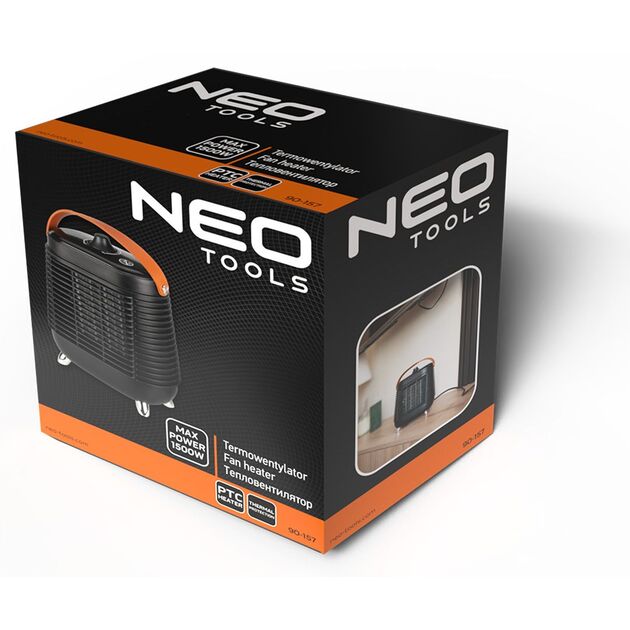 Тепловентилятор електричний Neo Tools, 1.5кВт, термостат, чорний, 1.08кг, фото , изображение 7 | SNABZHENIE.com.ua