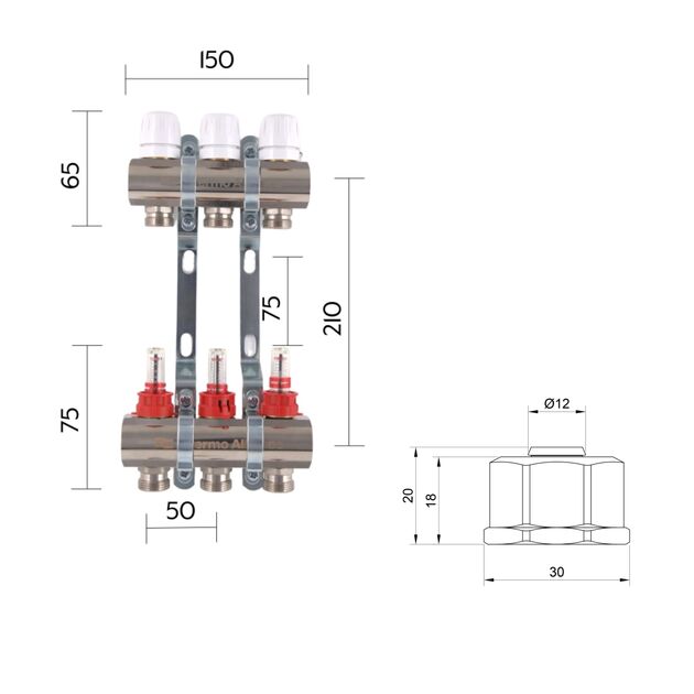 Комплект: Thermo Alliance Standart Коллектор латунный с расходомерами 1"х3 SD235W3 + SD Евроконус 3/4''х16×2 SD346, фото , зображення 2 | SNABZHENIE.com.ua Комплект: Thermo Alliance Standart Коллектор латунный с расходомерами 1"х3 SD235W3 + SD Евроконус 3/4''х16×2 SD346, фото , зображення 2 | SNABZHENIE.com.ua