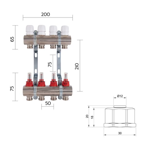 Комплект: Thermo Alliance Standart Коллектор латунный с расходомерами 1"х4 SD235W4 + SD Евроконус 3/4''х16×2 SD346, фото , изображение 2 | SNABZHENIE.com.ua Комплект: Thermo Alliance Standart Коллектор латунный с расходомерами 1"х4 SD235W4 + SD Евроконус 3/4''х16×2 SD346, фото , изображение 2 | SNABZHENIE.com.ua