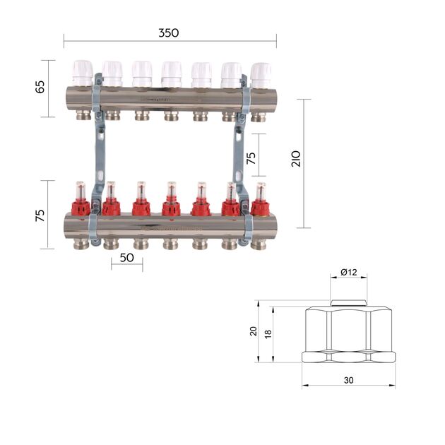 Комплект: Thermo Alliance Standart Коллектор латунный с расходомерами 1"х7 SD235W7 + SD Евроконус 3/4''х16×2 SD346, фото , зображення 2 | SNABZHENIE.com.ua Комплект: Thermo Alliance Standart Коллектор латунный с расходомерами 1"х7 SD235W7 + SD Евроконус 3/4''х16×2 SD346, фото , зображення 2 | SNABZHENIE.com.ua