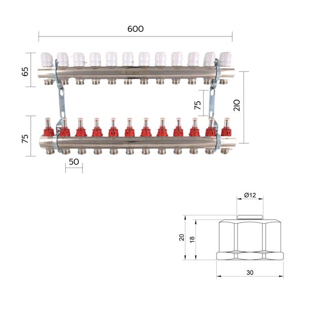 Комплект: Thermo Alliance Standart Коллектор латунный с расходомерами 1"х12 SD235W12 + SD Евроконус 3/4''х16×2 SD346, фото , зображення 2 | SNABZHENIE.com.ua Комплект: Thermo Alliance Standart Коллектор латунный с расходомерами 1"х12 SD235W12 + SD Евроконус 3/4''х16×2 SD346, фото , зображення 2 | SNABZHENIE.com.ua