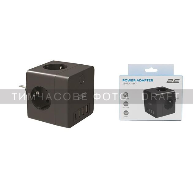Мережевий адаптер 2E 4XSchuko, 3*USB-A, 1*USB-C, black, фото , изображение 2 | SNABZHENIE.com.ua Мережевий адаптер 2E 4XSchuko, 3*USB-A, 1*USB-C, black, фото , изображение 2 | SNABZHENIE.com.ua