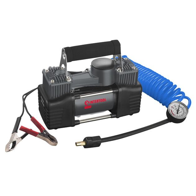 Компресор автомобільний 12 В, 25 А, циліндр 2х30 мм, макс. 10 бар, шланг 0.25*2 м + PU 4.5 м, кабель живлення 3 м, фото  | SNABZHENIE.com.ua