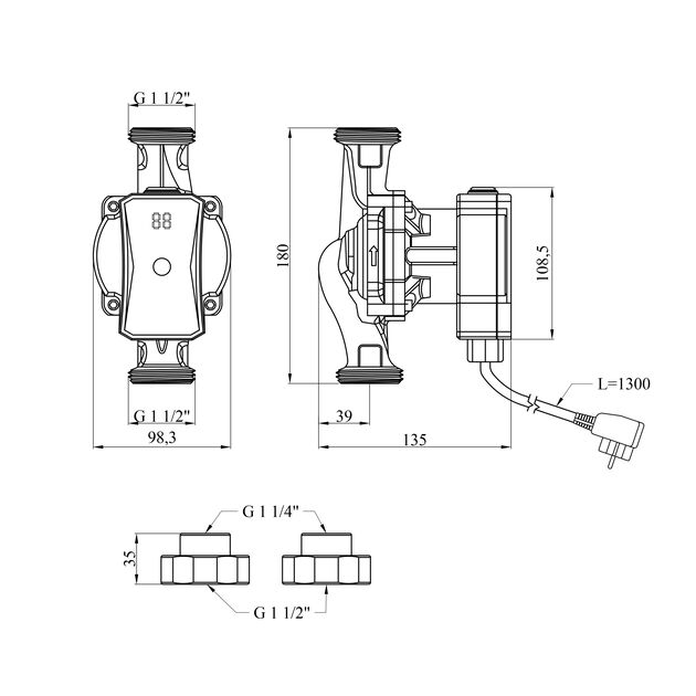 Насос циркуляционный Pumpman GRC25/7/180 Нmax 7м Qmax 3,48куб.м P 52 Вт, фото  | SNABZHENIE.com.ua