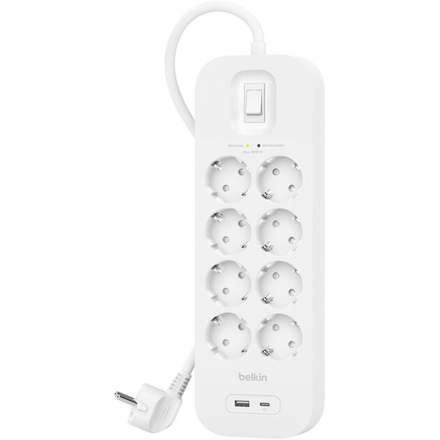 Подовжувач-фільтр мережевий Belkin 8хТип F, 3x1.5мм кв, 16А, USB-A/USB-C 18Вт, з захистом від перенапруги, 2м, білий, фото , изображение 7 | SNABZHENIE.com.ua Подовжувач-фільтр мережевий Belkin 8хТип F, 3x1.5мм кв, 16А, USB-A/USB-C 18Вт, з захистом від перенапруги, 2м, білий, фото , изображение 7 | SNABZHENIE.com.ua