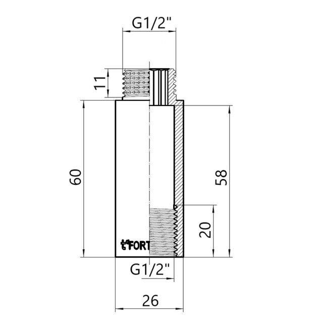 Thermo Alliance Forte Удлинитель хром. 1/2" ВН 60мм TAF1301560, фото , изображение 2 | SNABZHENIE.com.ua Thermo Alliance Forte Удлинитель хром. 1/2" ВН 60мм TAF1301560, фото , изображение 2 | SNABZHENIE.com.ua