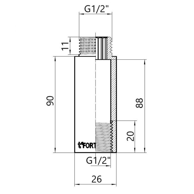 Thermo Alliance Forte Удлинитель хром. 1/2" ВН 90 мм TAF1301590, фото , изображение 2 | SNABZHENIE.com.ua Thermo Alliance Forte Удлинитель хром. 1/2" ВН 90 мм TAF1301590, фото , изображение 2 | SNABZHENIE.com.ua