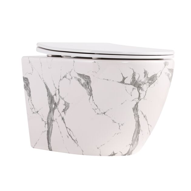 Унитаз подвесной Robin Ultra Quiet 490×365×325 мм, Marble, с сиденьем Slim Duroplast / Soft-close / Quick Release QT13332381АSMR Qtap, фото  | SNABZHENIE.com.ua Унитаз подвесной Robin Ultra Quiet 490×365×325 мм, Marble, с сиденьем Slim Duroplast / Soft-close / Quick Release QT13332381АSMR Qtap, фото  | SNABZHENIE.com.ua