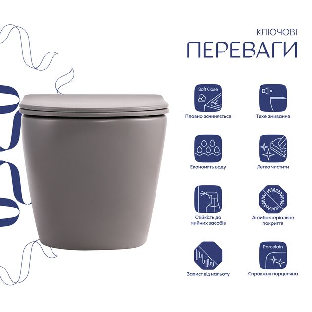 Унитаз подвесной Robin Ultra Quiet 490×365×325 мм, Stone Grey, с сиденьем Slim Duroplast / Soft-close / Quick Release QT13332381АSSG Qtap, фото , изображение 3 | SNABZHENIE.com.ua Унитаз подвесной Robin Ultra Quiet 490×365×325 мм, Stone Grey, с сиденьем Slim Duroplast / Soft-close / Quick Release QT13332381АSSG Qtap, фото , изображение 3 | SNABZHENIE.com.ua