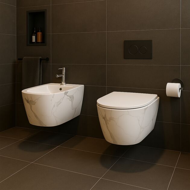 Биде подвесное Qtap Robin 515x370x350 мм, Marble QT13551381GMR, фото , изображение 8 | SNABZHENIE.com.ua Биде подвесное Qtap Robin 515x370x350 мм, Marble QT13551381GMR, фото , изображение 8 | SNABZHENIE.com.ua